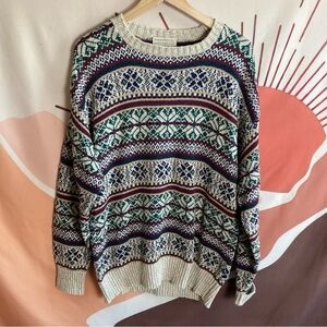 Vintage 80s Lord Jeff Chunky Knit Zig Fine Cotton Jute Sweater USA Made Men L